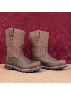 Skechers Work Men Brown Leather Pull-on Steel Toe Lightweight Boots sz 9.5